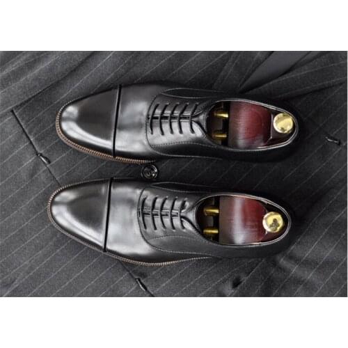 Handmade mens genuine leather business dress shoes three joints thick bottom England Oxford trend wedding shoes Free Shipping