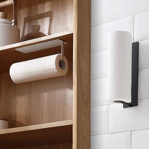 Kitchen Towel Holder Matte Black Towel Rail Paper Holder Wall Mount Towel Roll Holder No Drilling Bathroom Paper Dispenser