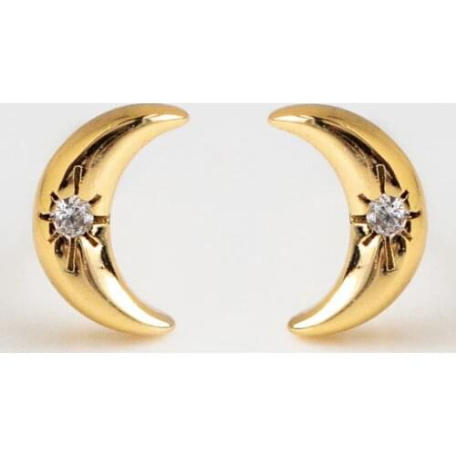 2021 New Minimal Delicate Dainty 100% 925 Sterling Silver 5-6mm Tiny Star Signet Moon Stud Earring For Girl