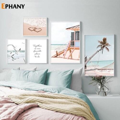 Ocean Beach Hammock Canvas Painting Poster Nordic Nature Sea Landscape Photography Print Modern Wall Art Picture Home Decor