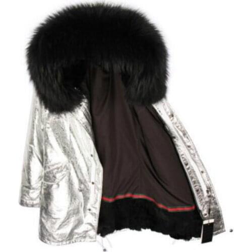 2020 new long winter jacket coat women parka real Raccoon Fur Collar hooded natural rabbit fur coat Thick Warm Fur liner parkas