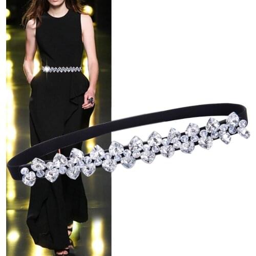 1.5cm Wide Rhinestone Inlaid Belt Ladies Fashion Dress Crystal Beads Elastic Waist Seal For Wedding Party Decorative Girdle