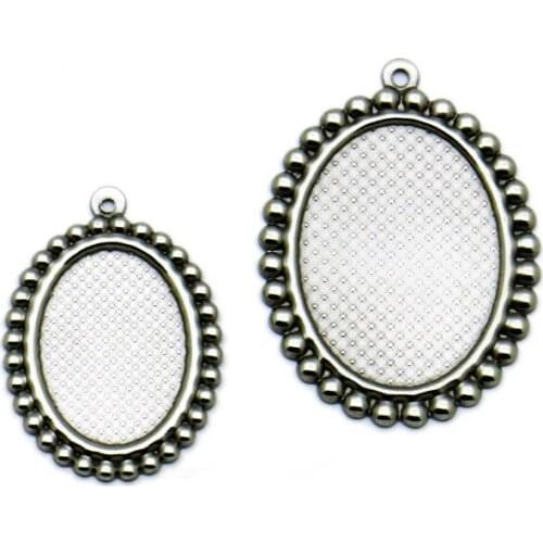Blank Stainless Steel SUS 13x18mm 18x25mm Oval Lace Bezel with a Loop Settings Glass Cabochon Bases Connector DIY Findings