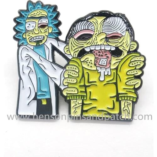 Retail And Stock Metal zinc alloy soft enamel character rick and yellow man pin badge