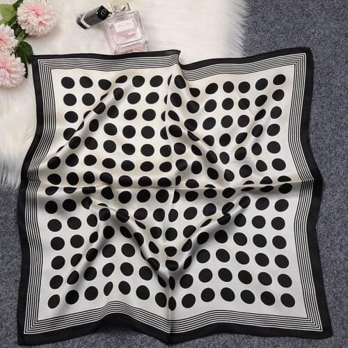 Silk scarf high-end 53 small square scarf ladies small scarf mulberry silk black polka dot chain scarf