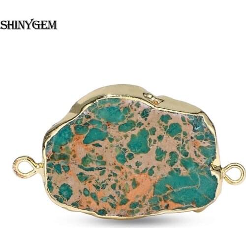 ShinyGem Irregular Sea Sediment Stone Connectors Accessories Gold Plated Natural Gem Bangle Connector For DIY Jewelry Making