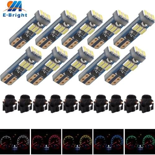 T5 37 74 Dashboard Instrument Panel Light Bulbs with Twist Lock Socket Gauge Cluster Lights 3014 White Amber Blue Red Green 10X