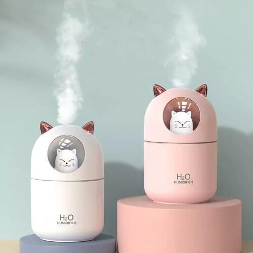 300ML Air Humidifier Cute Pet USB Ultrasonic Cool Purifier Mist Maker Essential Oil Aroma Diffuser Color LED Lamp for Car Home