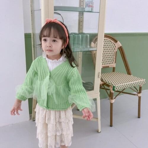 Baby Girl Knitted Sweater 2019 Fashion Korean Girls Soild Full Sleeve Single Button Mesh Cardigan For 1-7Yrs Little Girl Clothes