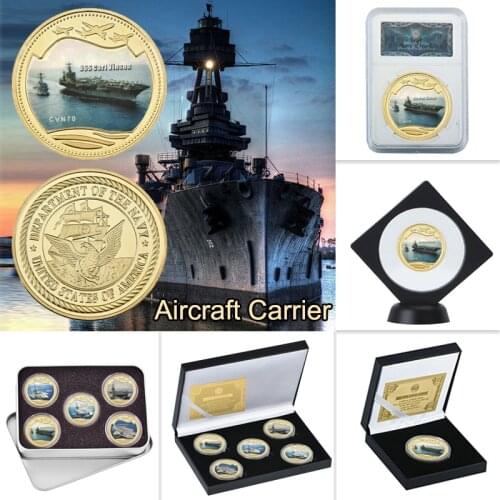 WR US Aircraft Carrier Ship Gold Coins Collectibles with Coin Box Navy Military Commemorative Coins Original Gifts Dropshipping