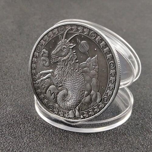 Twelve Constellation Zodiac Silver Commemorative Coins Capricorn Tarot Wishing Sun God Lucky Love Medals Euro Astrology Souvenir