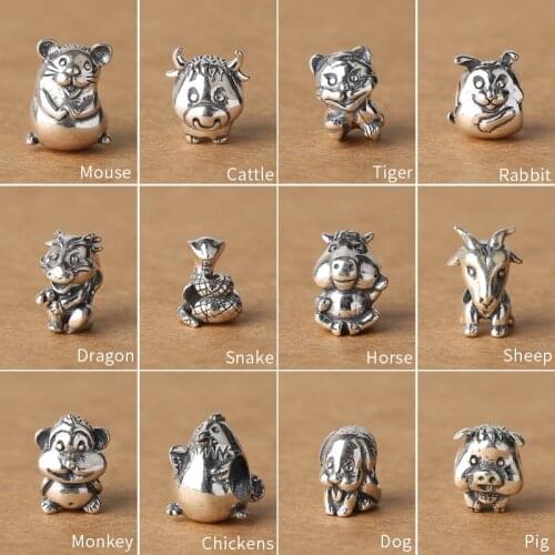 S925 Sterling Silver Jewelry Fashion Bracelet DIY Accessories Twelve Zodiac Dog Pig Separated Loose Beads Wholesale