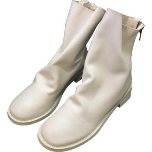 Spring New Cheap High Quality Hot Woman Sold White/Black/Red Wine Zipper Back Round Toe Pu Flat Martin Ankle Short Boots Lady