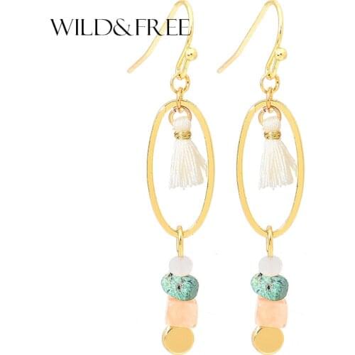 Wild&Free New Arrival Colorful Natural Stone Drop Earrings For Women Girl Handmade Small Tassel Hanging Fresh Earrings Jewellery