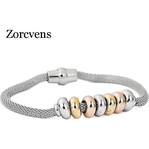 ZORCVENS New Arrival Magnet Net Chain Bracelet Stainless Steel Beads Charm Bracelet for Women