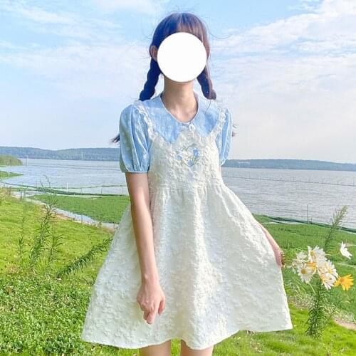 Japanese Sweet Girl Suspender Dress Set 2021 Summer Women 2 Piece Sets Strap Dress With Shirt Vestidos Mujer Women Midi Dresses