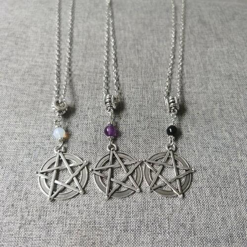 Pagan Wicca Moonstone Opalite Pentagram Necklace also available in Amethyst & Black Onyx Witch Pentacle Necklace