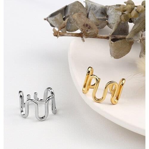 Silver Plated Rings for Women Geometry Line Wave Gold Color Vintage Wedding Trendy Jewelry Large Adjustable Antique Rings