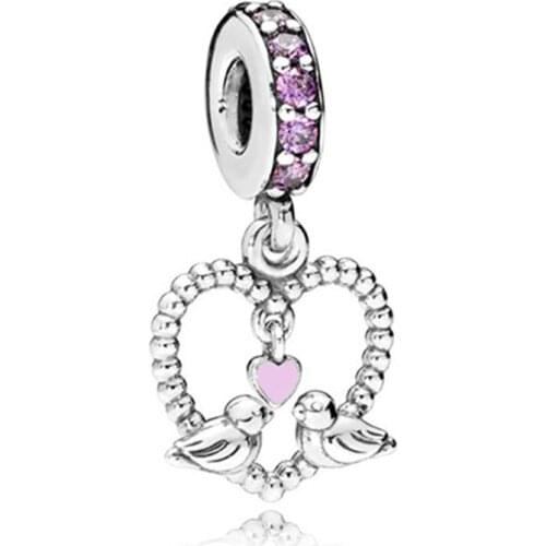 1Pcs New Cute Love Birdie Pendant DIY Beads Suitable for Original Pandora Charm Bracelet Ladies Jewelry Making Gifts