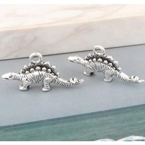 10pcs Silver Color Cute Dinosaur Charms Stegosaurus Animal Pendant For DIY Handmade Jewelry Making Accessorie 14x26mm