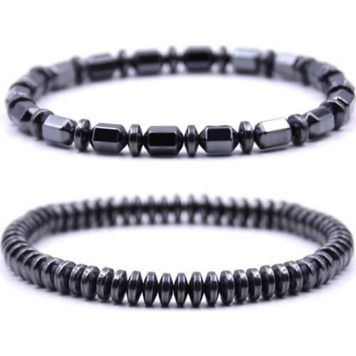 2pcs/set Mens Womens Hematite Black Stone Beads Bracelet Metal NO Magnetic Therapy Power Charms Bracelets & Bangle
