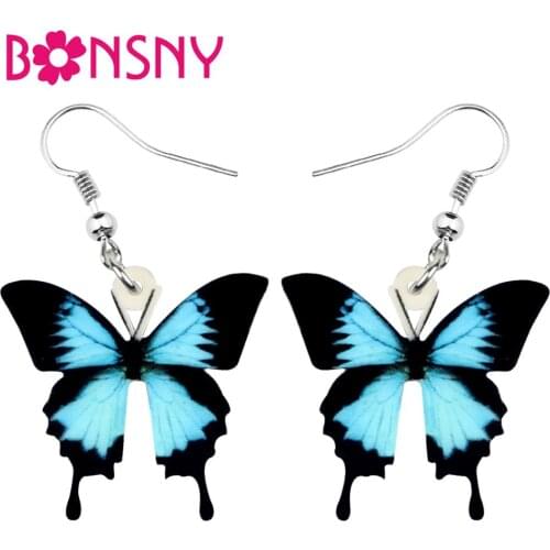 Bonsny Acrylic Ulysses Butterfly Earrings Big Dangle Drop Anime Insect Jewelry For Women Girl Teens Party Charm Gift Decoration