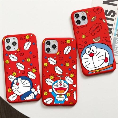 Cute Cartoon Doraemon Robot cat Phone Case for iphone 12 pro max mini 11 pro XS MAX 8 7 6 6S Plus X 5S SE 2020 XR red case