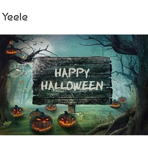 Yeele Halloween Backdrop Photocall Grunge Tree Baby Portrait Party Pumpkin Lantern Photo For Photography Background Studio Shoot