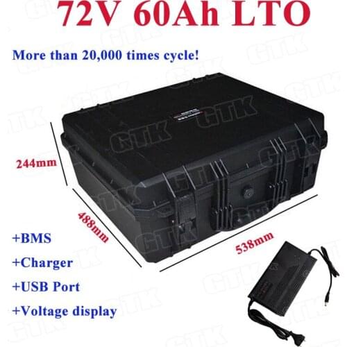 GTK 72V 60Ah Lithium Titanate Battery Pack 20000 deep cycle 2.4v LTO cells for backup power Forklift solar inverter +10A Charger