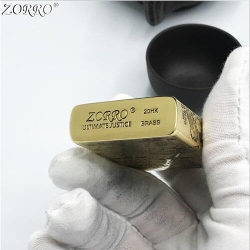 Zorro Kerosene Lighter Pure Copper Carving Engine Pattern Brass Gasoline Lighter Men Gift Cigarette Accessories