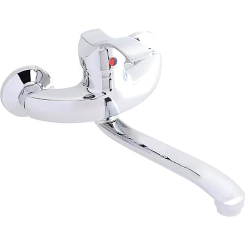 Fast Delivery Wave Handle Zinc Wall Mounted Hot Cold Water 360 Rotatable Long Swivel Neck Mop Pool Kitchen Mixer Tap Faucet