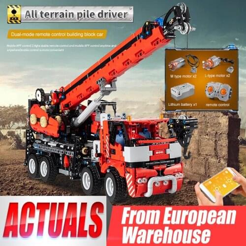 MOULD KING 17003 High-tech APP RC Truck Toys The All-Terrain Piling Paltform Crane Model Building Blocks Bricks Kids Gifts