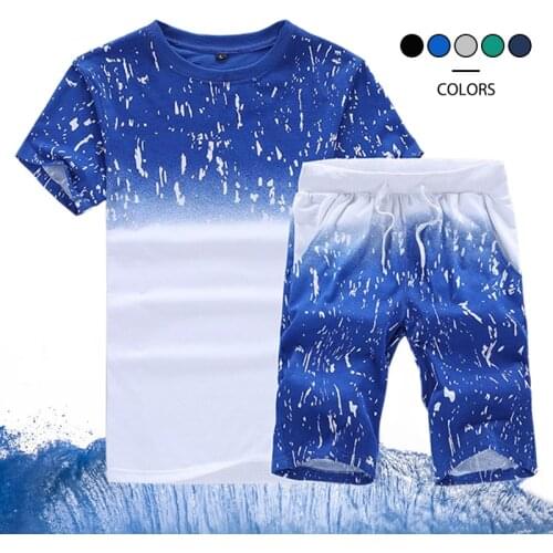 Tracksuit Male 2020 Men Fashion Short Sleeve T-Shirt + Shorts Men Sports Suit Man Casual Summer Men Workout Shorts 2 Pieces Sets