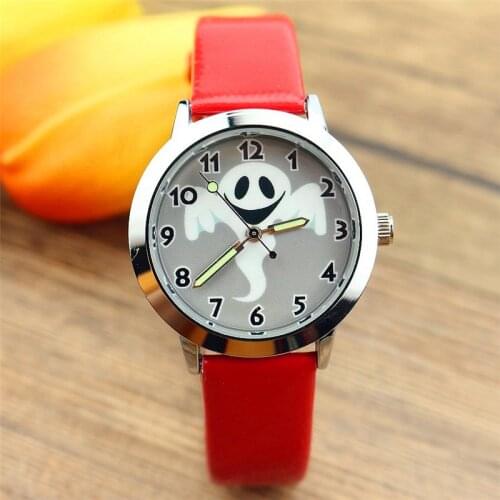 Nazeyt cute cartoon ghost dial children Halloween gift clock boys and girls skull design leather watch Reloj de cuarzo infantil