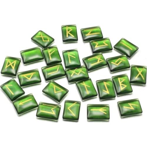 Wholesale Natural Stone Crystal Viking Runes Amulet Set Reiki Healing Crystals Divination Tumbled rectangle Stones 25pcs/lot