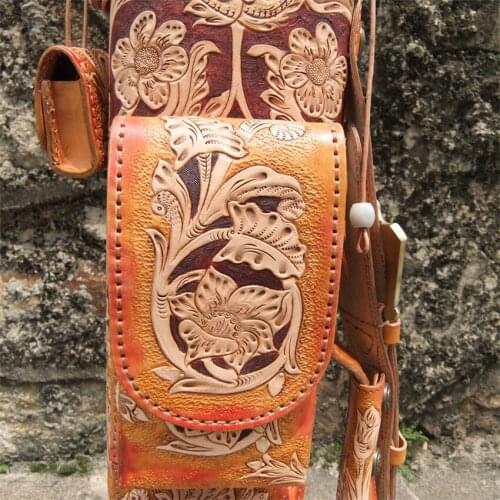 JF6-AB008 Billiard Case 6 Holes 2B4S Genuine Top Handmade Leather Case 88*14cm Oval Embroidery Bag Billiard Accessories