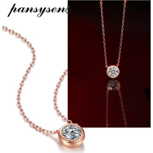 PANSYSEN 100% 925 Sterling Silver 0.5ct/1ct D Color Real Moissanite Pendant Necklaces for Woman Wedding Engagement Fine Jewelry