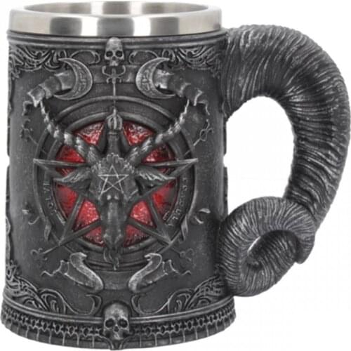 Medieval Beer Mug 3D Shofar Double Layer Resin Stainless Steel Drinkware Big Capacity Mugs Christmas Halloween