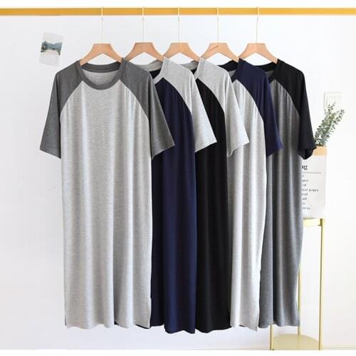 Pajamas mens summer modal summer mens nightgown one-piece ice silk short-sleeved nightdress large size thin home service