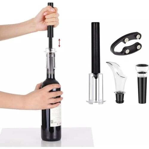 Air Pump Wine Opener Set 4pcs Air Pressure Red Wine Corkscrew Pourer Vacuum Bottle Stopper Foil Cutter Kit Bar Wine Accessories