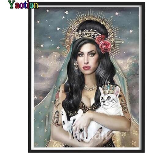 Full Square/Round Diamond painting Religious woman and cat mosaic Diamond Embroidery rhinestones painting diamond pictures