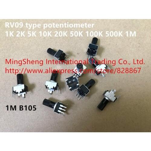Original new 100% 9 seals potentiometer RV09 type potentiometer 1K 2K 5K 10K 20K 50K 100K 500K 1M (switch)