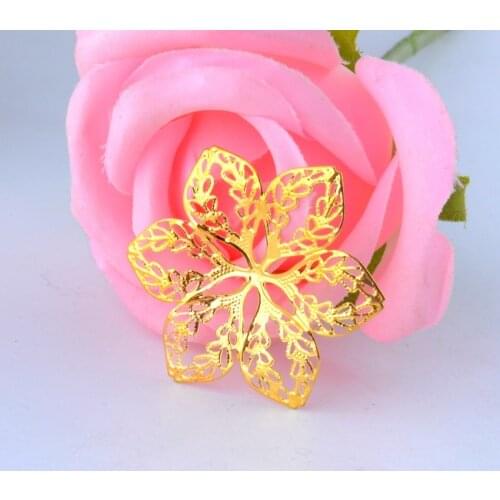 Free shipping Retail 10Pcs Gold Tone Filigree Flower Wraps Connectors Metal Crafts Decoration DIY Findings Connectors 3.2x2.9cm