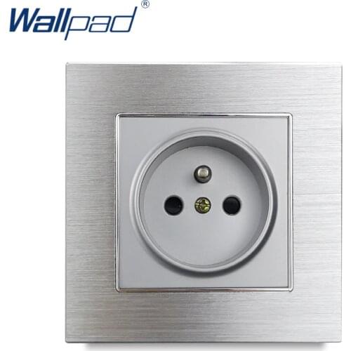 Silver French Socket Wallpad Luxury Satin Metal Panel EU French Electric 16A Wall Socket Electrical Power Outlets