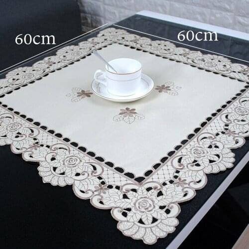 White Tablecloth Embroidered Lace Table Cloth Floral Tablecloth Satin Fabric Dining Room Decor Dust-proof Table Map