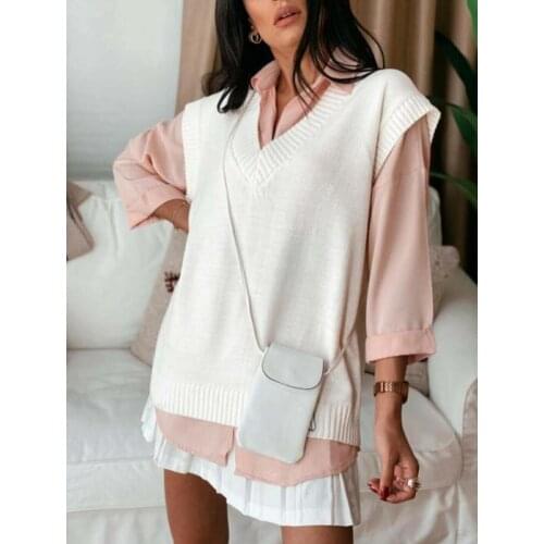 Zero Sleeve Sweater womens clothing stylish elegant slim happy business woman working woman female student university