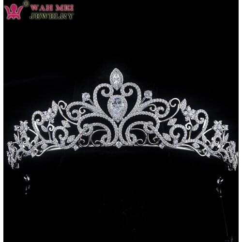 Wah Mei Pave Setting Vintage Clear Cubic Zircon Wedding Tiara CZ Bridal Queen Princess Pageant Royal Party Crown Women Jewelry