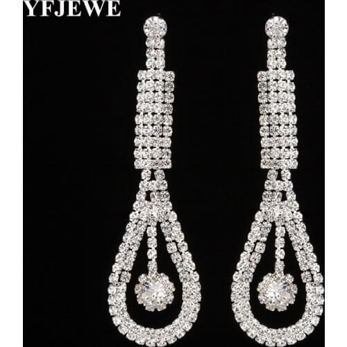YFJEWE Full Rhinestone Crystal Long Dangle Earrings Wedding Jewelry Gift Silver Plated Bridal Wedding Earrings Wholesale E456