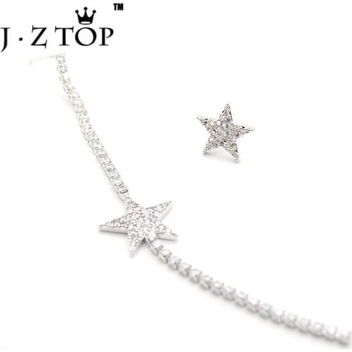 JZTOP Fine Zircon Star Stud Earrings Ladies Geometry Pentagram Asymmetrical Earrings For Woman Fashion Oorbellen Jewelry Gift
