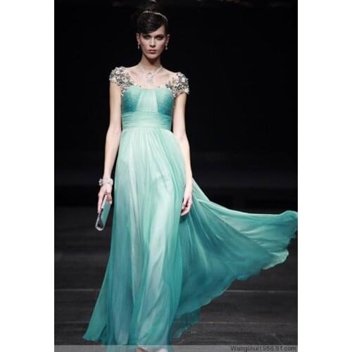 Free shipping 2016 green vestidos formales elegant long evening gown the brides maid dresses crystal Exterior Graduation Dresses